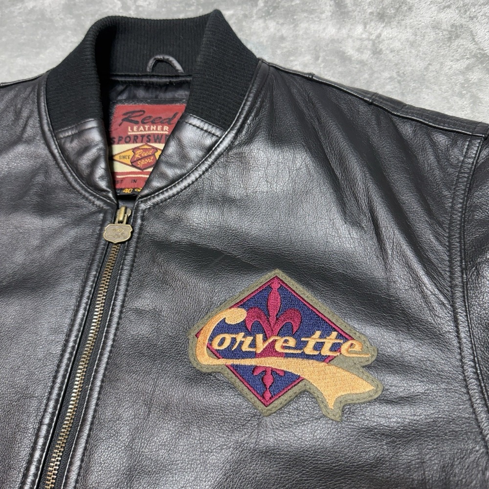 Vintage Reed Leather Corvette Heritage Jacket Men's 40 Black Bomber Embroidered - Picture 5 of 10